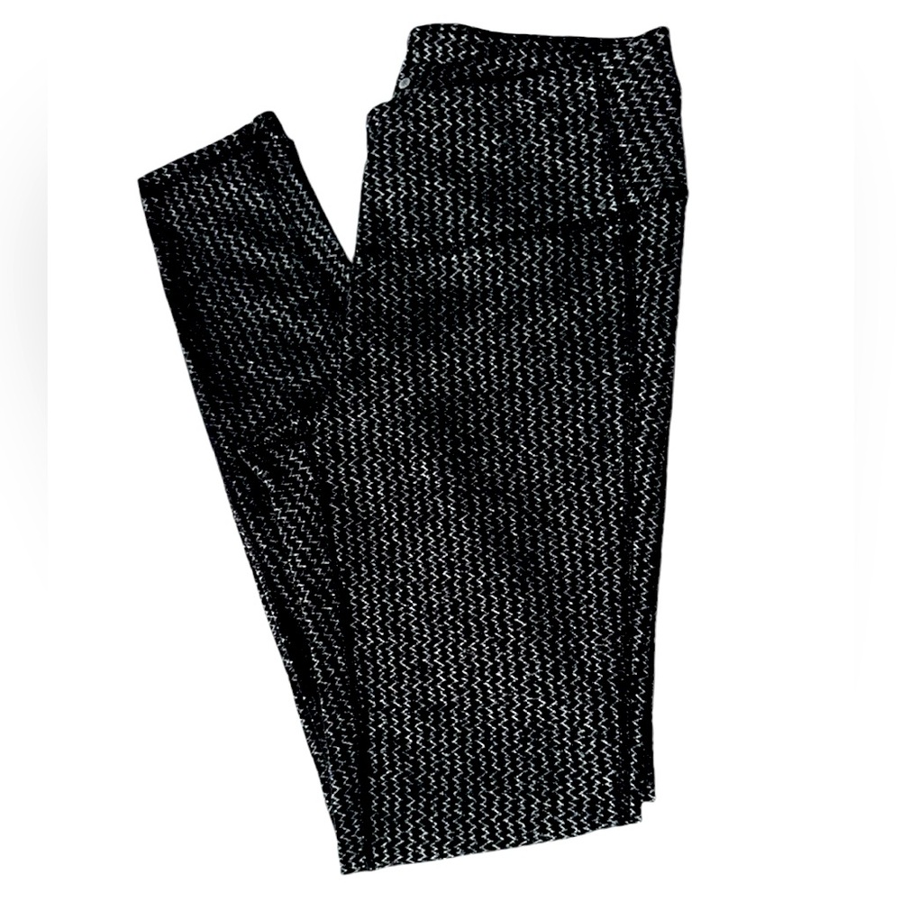 Athleta Yoga Pants / Work Out Pants Size Small Black W Gray Zigzag Hidden Pocket - Picture 1 of 11